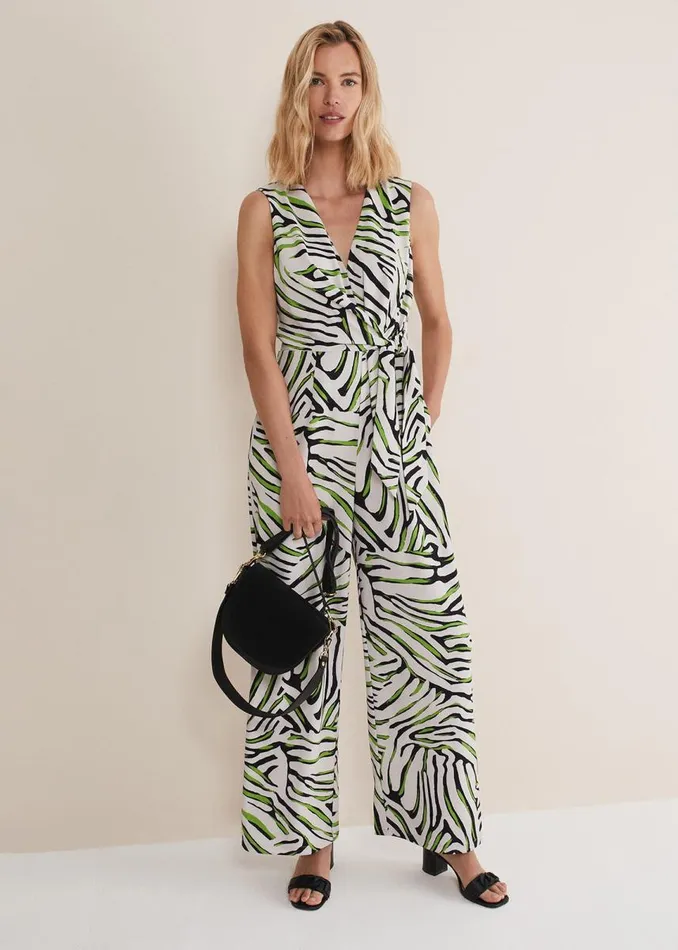 Phase Eight Dresses Women Tamsin Zebra Print Wide Leg Jumpsuit Greenneutral