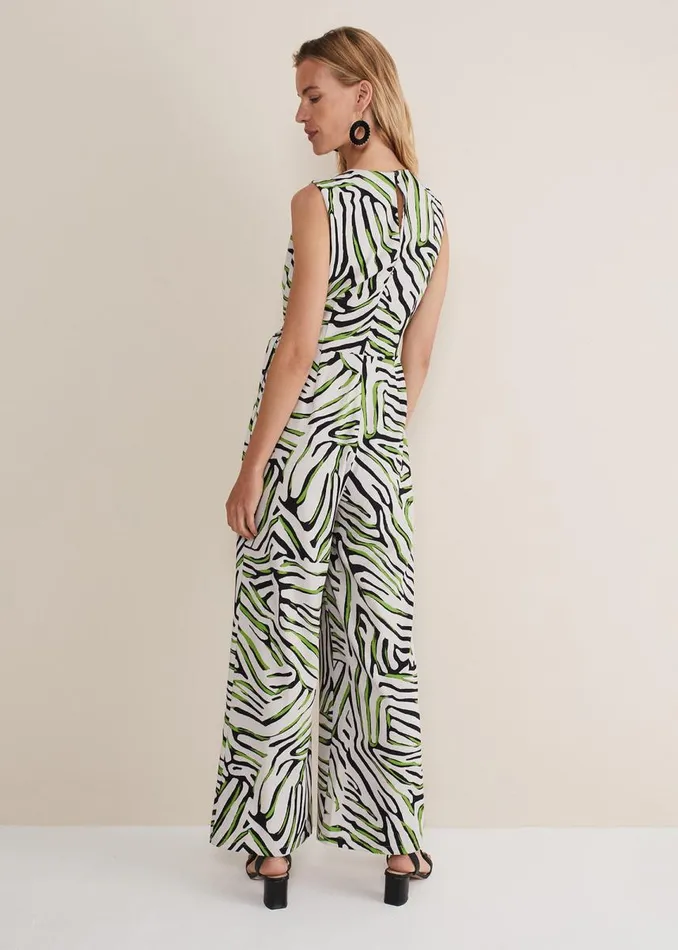 Phase Eight Dresses Women Tamsin Zebra Print Wide Leg Jumpsuit Greenneutral
