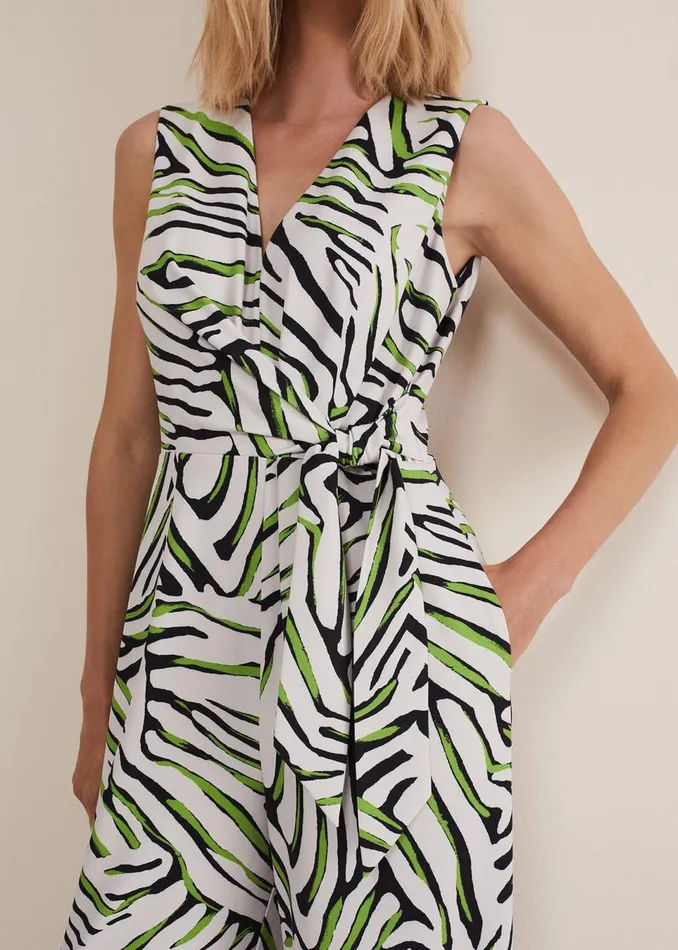 Phase Eight Dresses Women Tamsin Zebra Print Wide Leg Jumpsuit Greenneutral