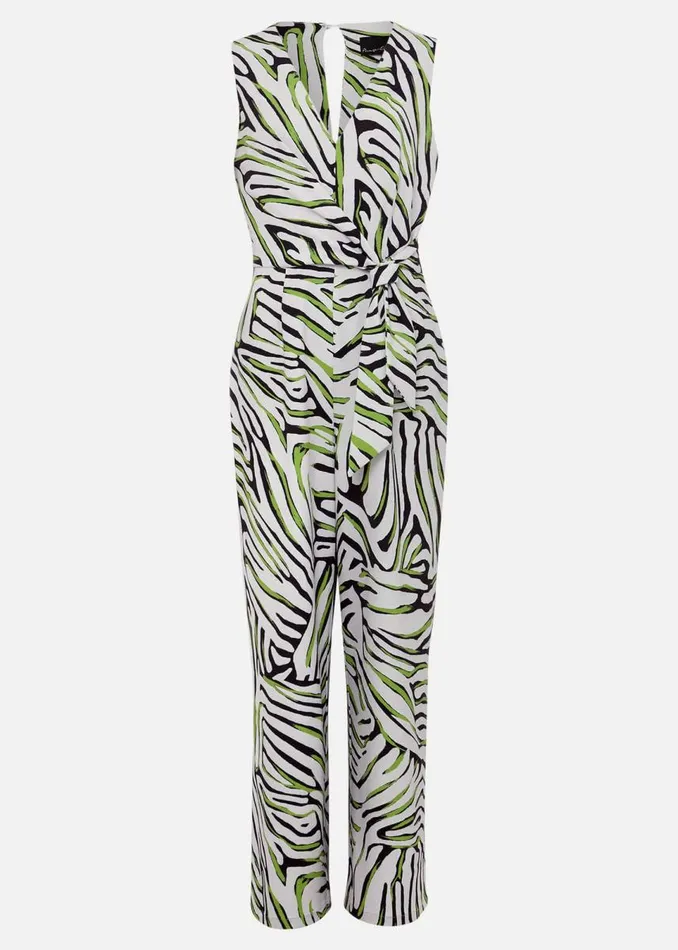 Phase Eight Dresses Women Tamsin Zebra Print Wide Leg Jumpsuit Greenneutral