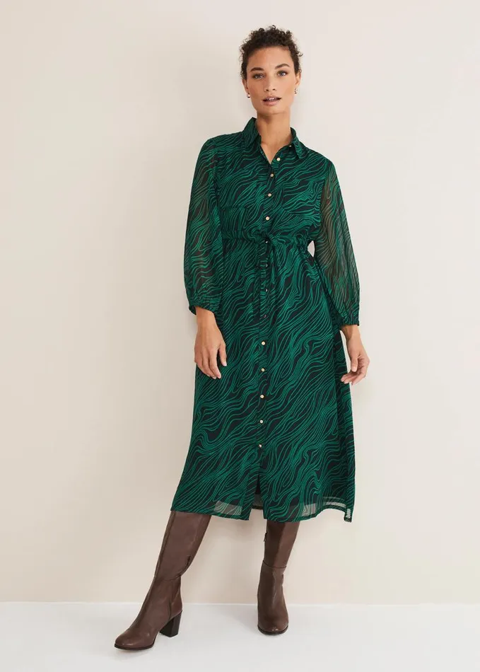 Phase Eight Dresses Women Tana Swirl Chiffon Midi Dress Dark Greenlight Green