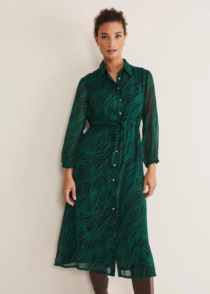 Phase Eight Dresses Women Tana Swirl Chiffon Midi Dress Dark Greenlight Green Phase Eight Dresses Women Tana Swirl Chiffon Midi Dress Dark Greenlight Green