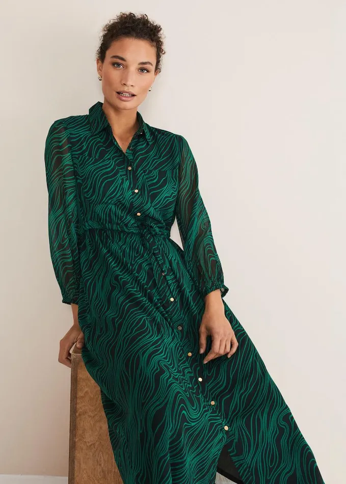 Phase Eight Dresses Women Tana Swirl Chiffon Midi Dress Dark Greenlight Green Phase Eight Dresses Women Tana Swirl Chiffon Midi Dress Dark Greenlight Green