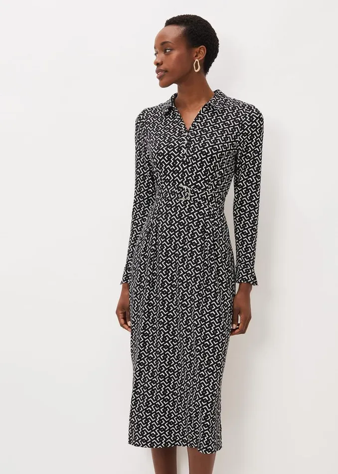 Phase Eight Dresses Women Teigan Abstract Print Midi Dress Blackivory