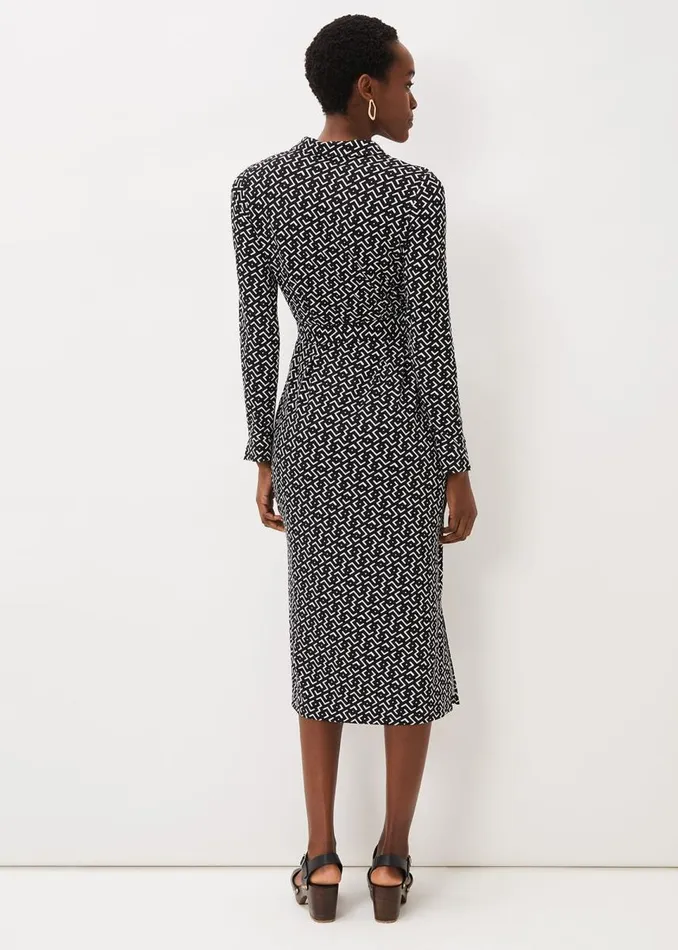 Phase Eight Dresses Women Teigan Abstract Print Midi Dress Blackivory