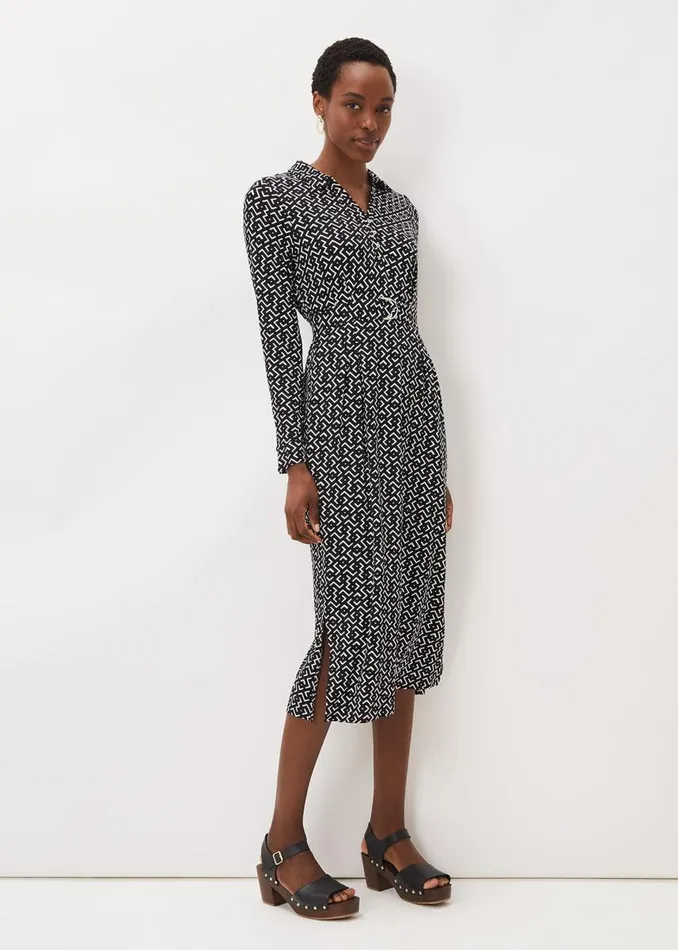 Phase Eight Dresses Women Teigan Abstract Print Midi Dress Blackivory