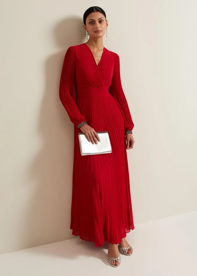 Phase Eight Dresses Women Vila Red Pleated Maxi Dress Red