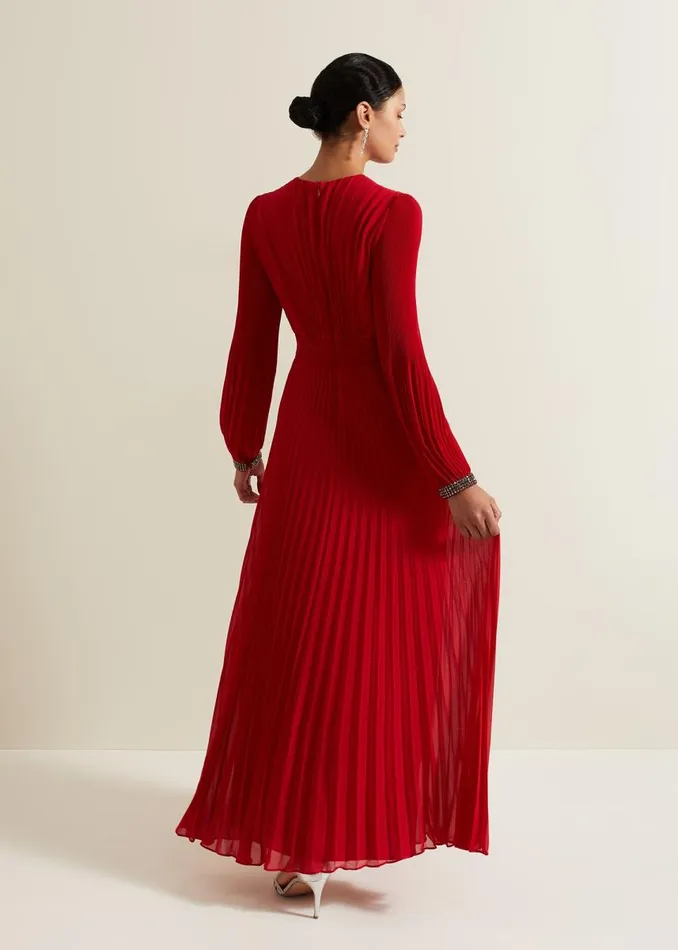 Phase Eight Dresses Women Vila Red Pleated Maxi Dress Red