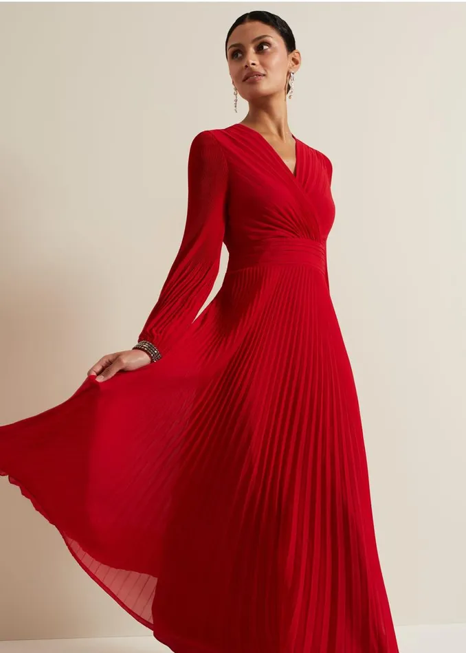Phase Eight Dresses Women Vila Red Pleated Maxi Dress Red