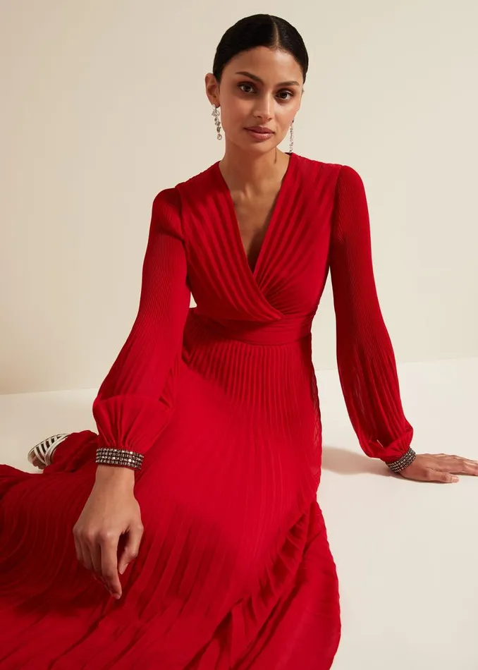 Phase Eight Dresses Women Vila Red Pleated Maxi Dress Red