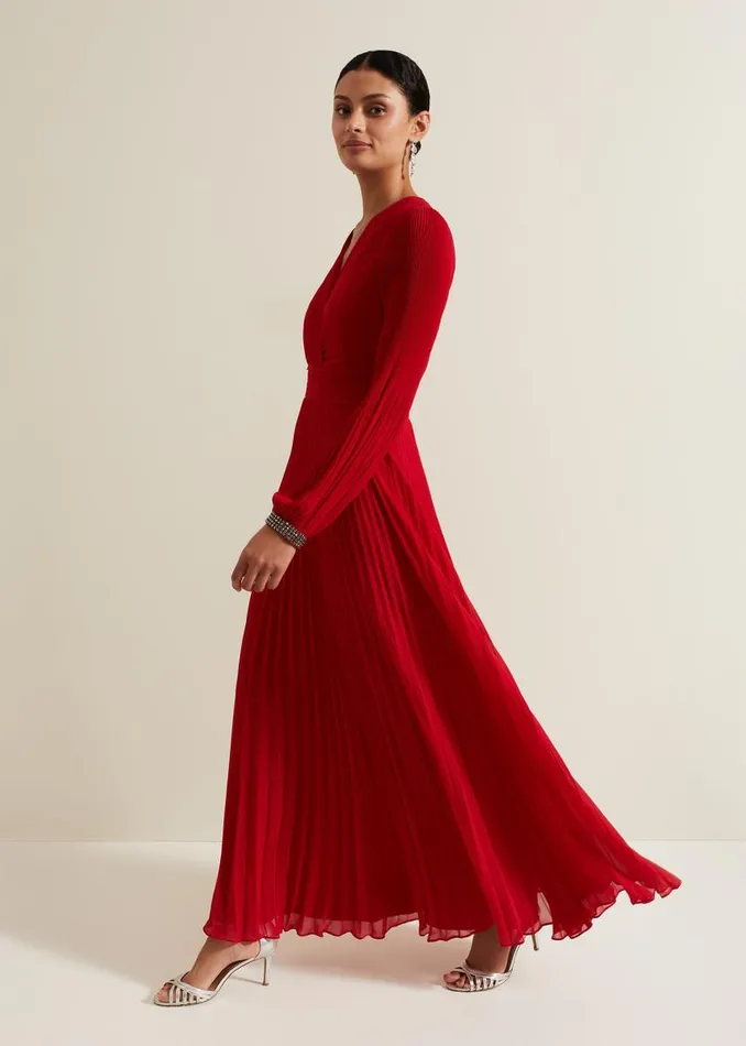 Phase Eight Dresses Women Vila Red Pleated Maxi Dress Red