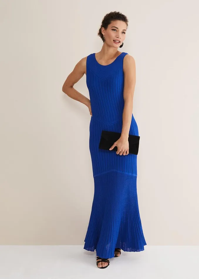 Phase Eight Dresses Women Willow Knitted Pointelle Maxi Dress Cobalt