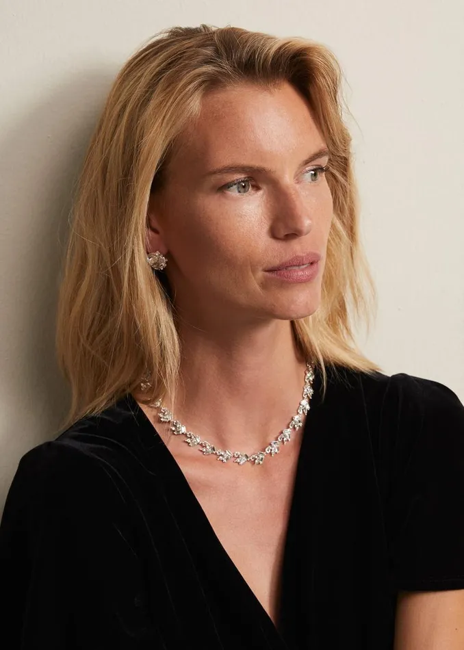 Phase Eight Jewellery Women Silver Plated Stone Cluster Necklace Silver