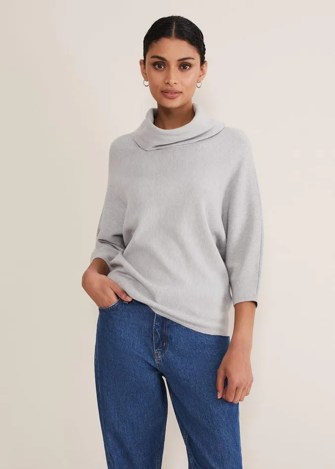 Phase Eight Knitwear Women Camillan Cowl Neck Knit Jumper Pale Grey