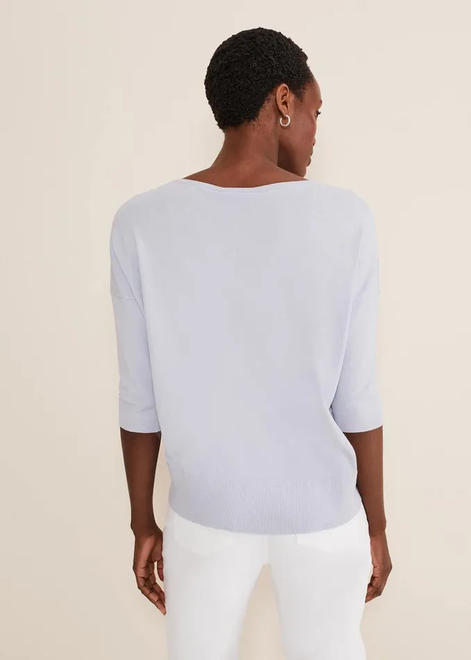 Phase Eight Knitwear Women Linda Button Trim Knit Pale Blue