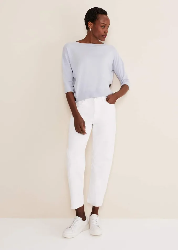 Phase Eight Knitwear Women Linda Button Trim Knit Pale Blue