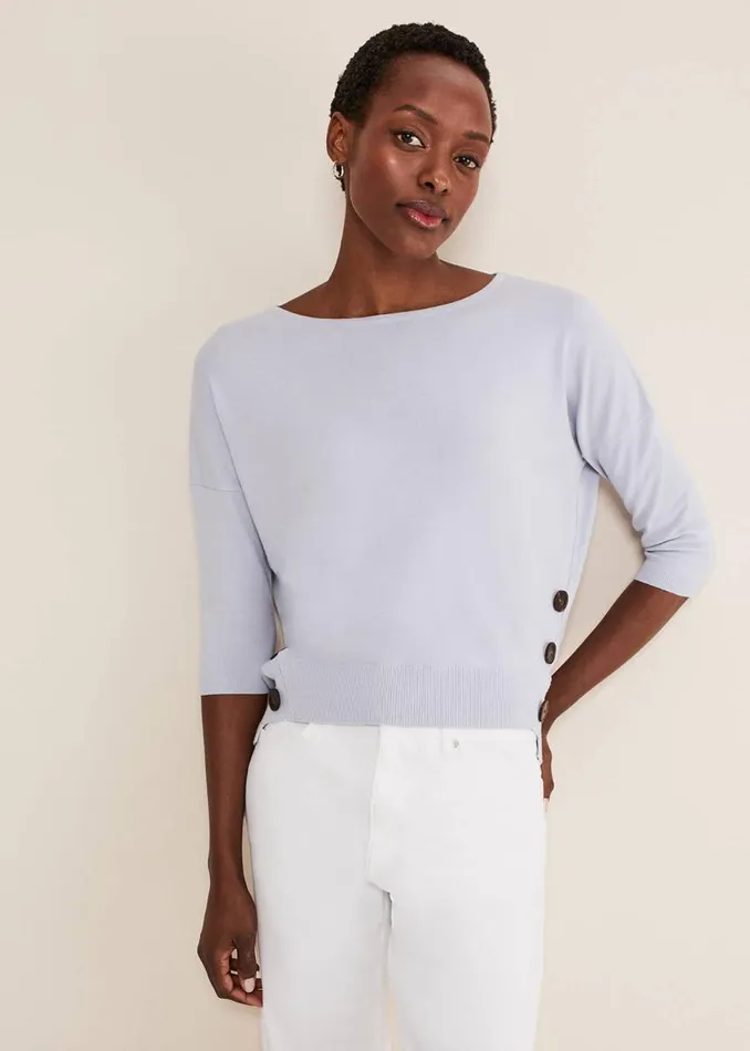 Phase Eight Knitwear Women Linda Button Trim Knit Pale Blue