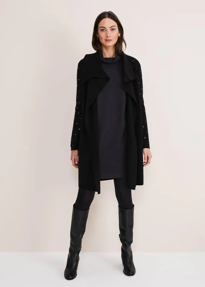 Phase Eight Knitwear Women Paloma Stud Sleeve Knit Coat Black