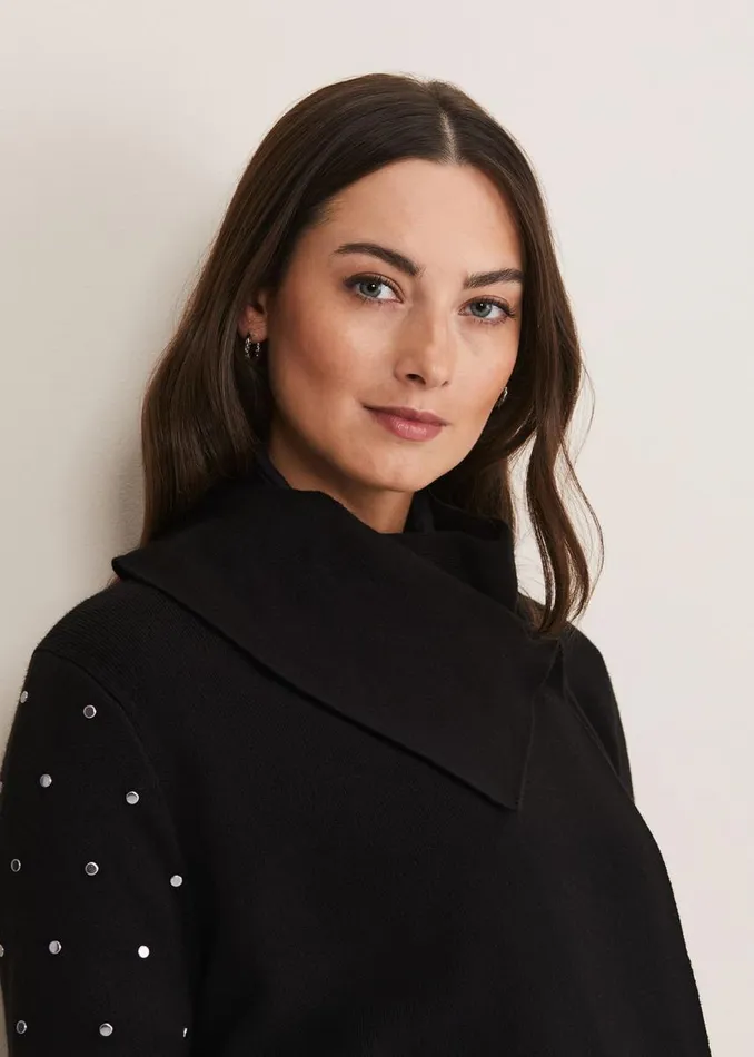 Phase Eight Knitwear Women Paloma Stud Sleeve Knit Coat Black
