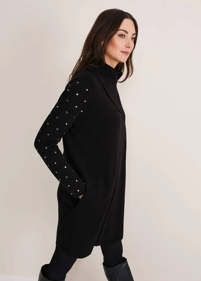 Phase Eight Knitwear Women Paloma Stud Sleeve Knit Coat Black