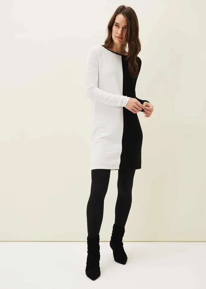 Phase Eight Knitwear Women Sherrie Ribbed Colourblock Knit Tunic Dress Blackivory