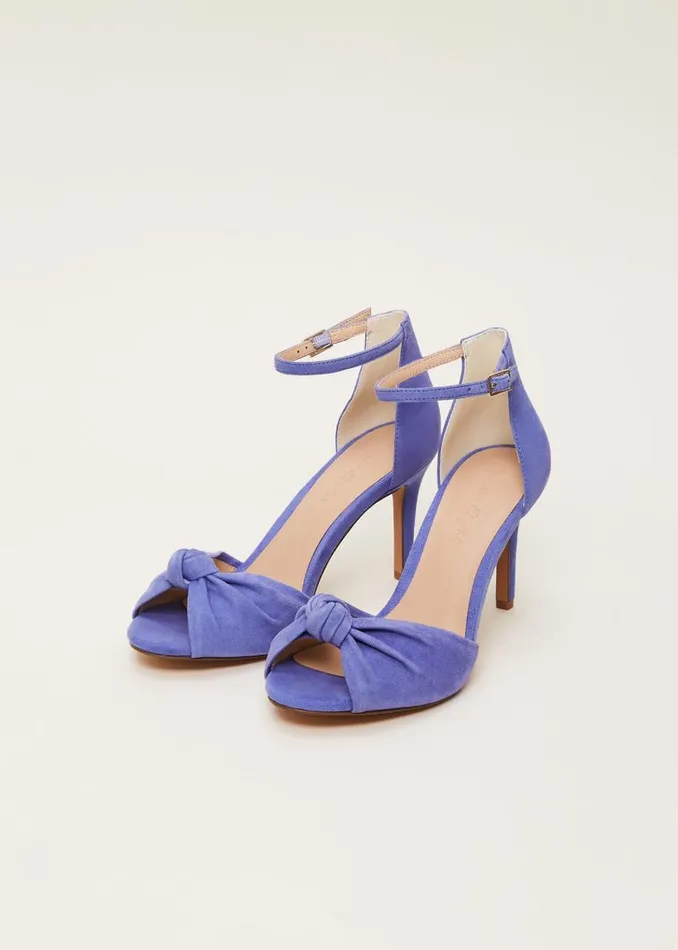 Phase Eight Occasion Shoes Women Blue Suede Open Toe Heels Foxglove Blue
