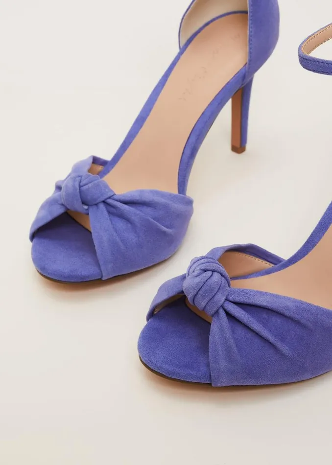Phase Eight Occasion Shoes Women Blue Suede Open Toe Heels Foxglove Blue