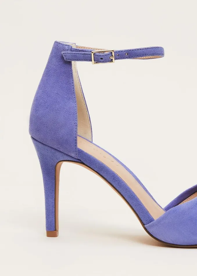 Phase Eight Occasion Shoes Women Blue Suede Open Toe Heels Foxglove Blue