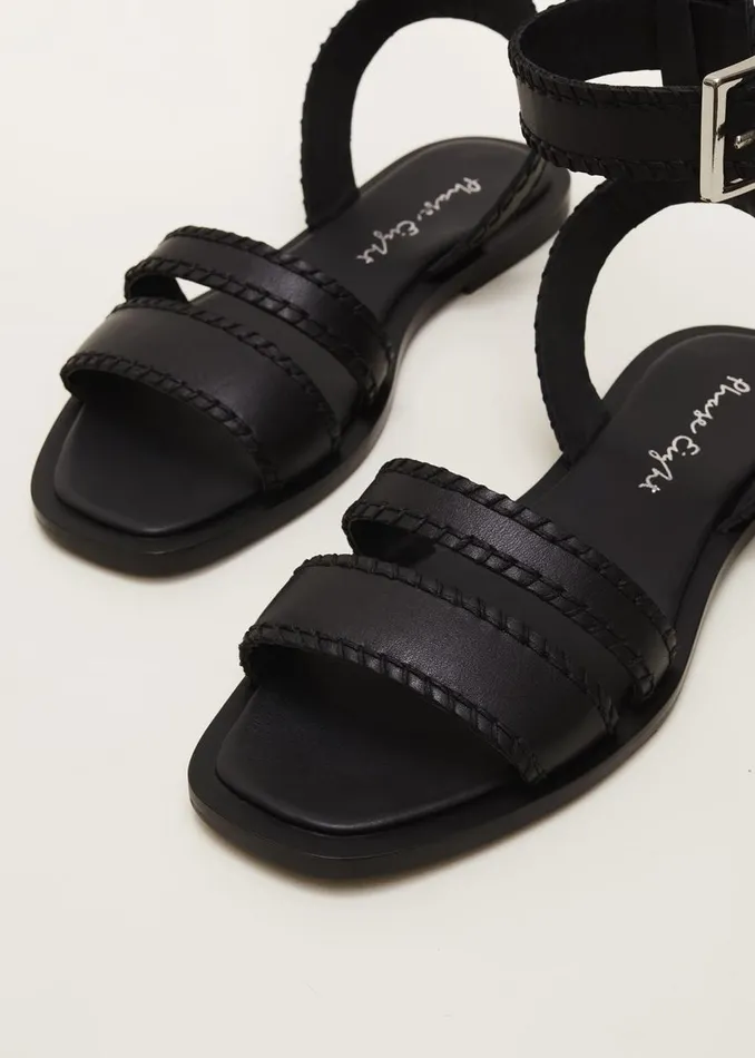 Phase Eight Sandals Women Black Leather Flat Sandals Black