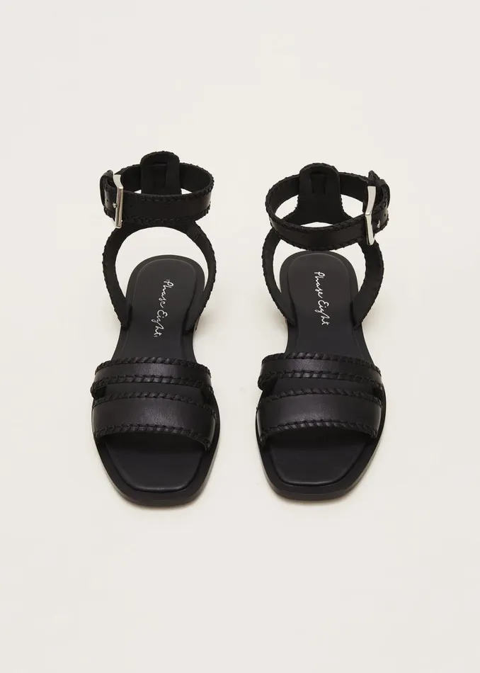 Phase Eight Sandals Women Black Leather Flat Sandals Black