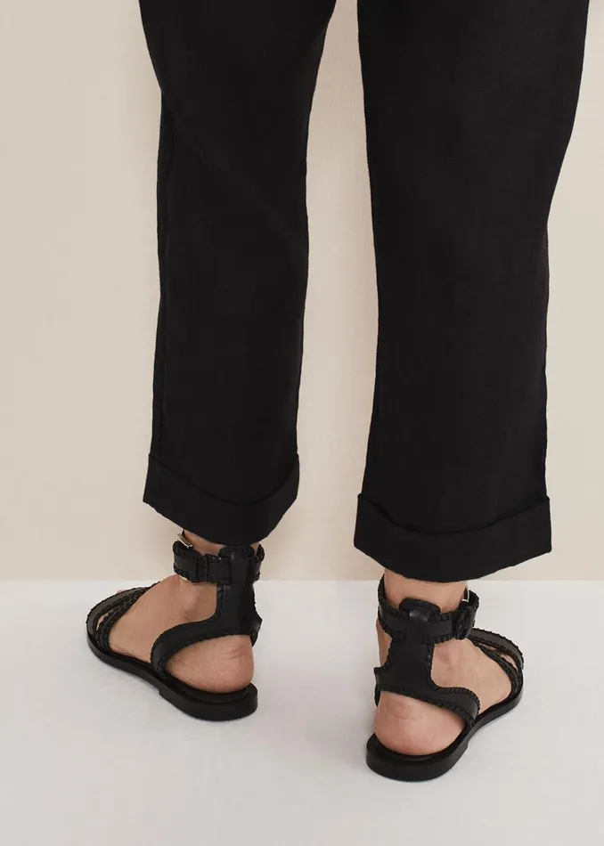 Phase Eight Sandals Women Black Leather Flat Sandals Black