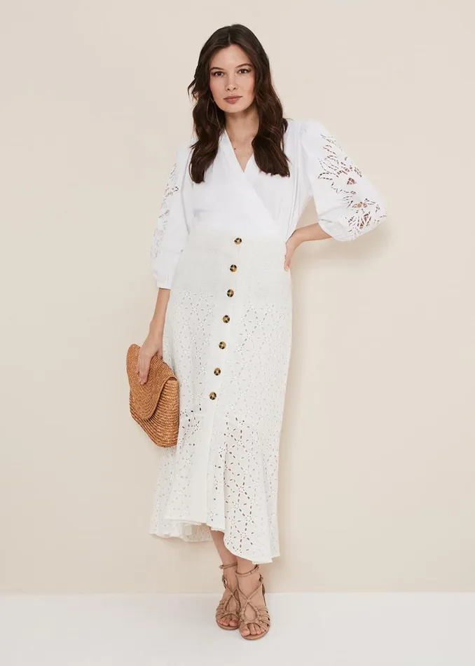 Phase Eight Skirts Women Abla Broderie Midi Skirt White