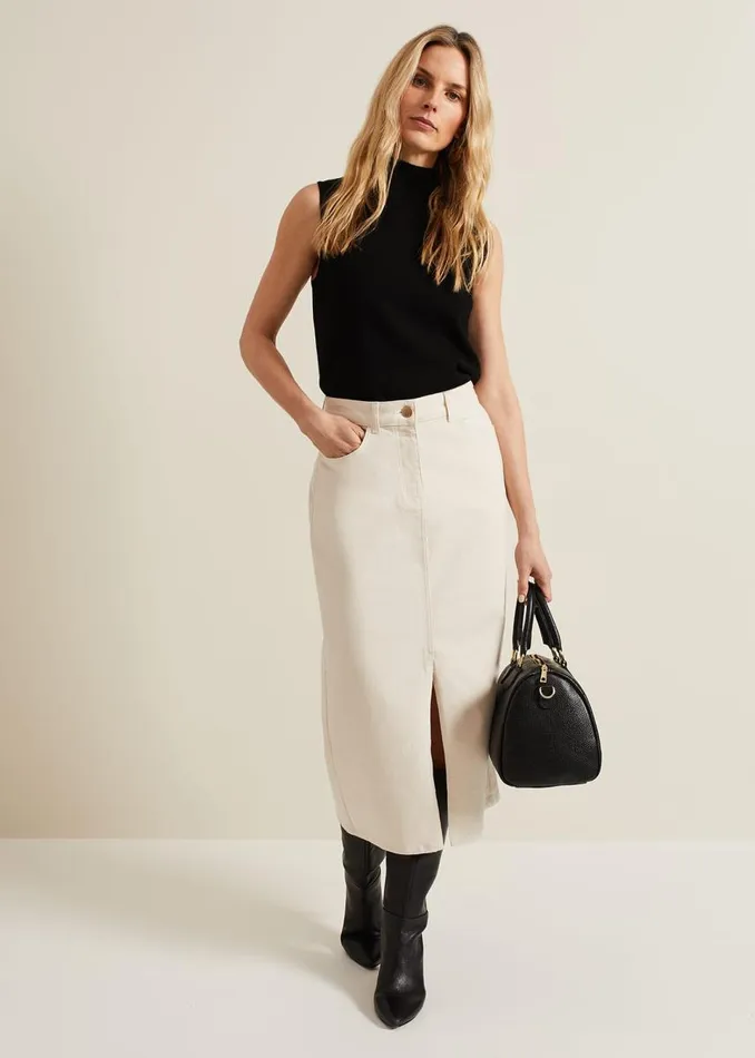 Phase Eight Skirts Women Amani Ecru Denim Midi Skirt Natural