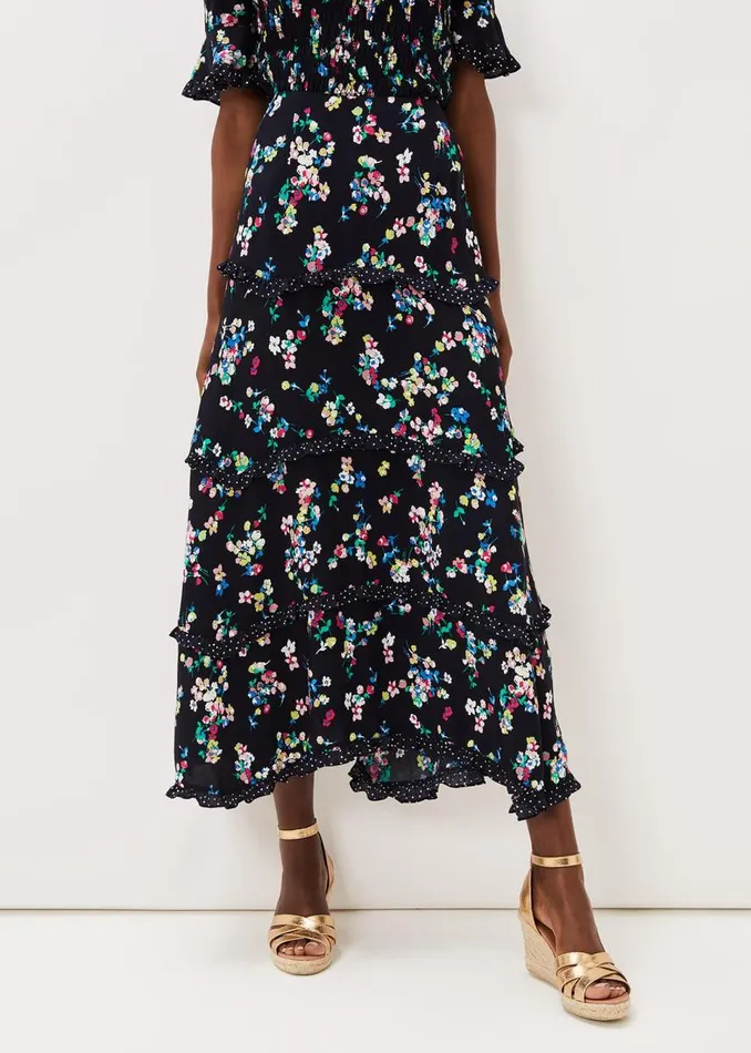 Phase Eight Skirts Women Hudson Floral Tiered CoOrd Skirt Blackivory
