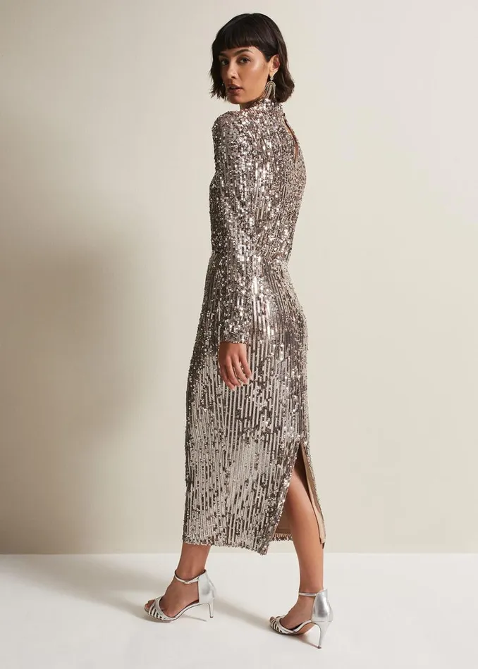 Phase Eight Skirts Women Milani Sequin Pencil Midi Skirt Silver