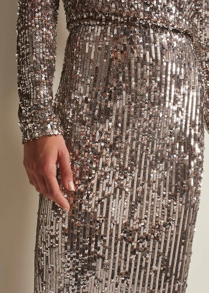 Phase Eight Skirts Women Milani Sequin Pencil Midi Skirt Silver