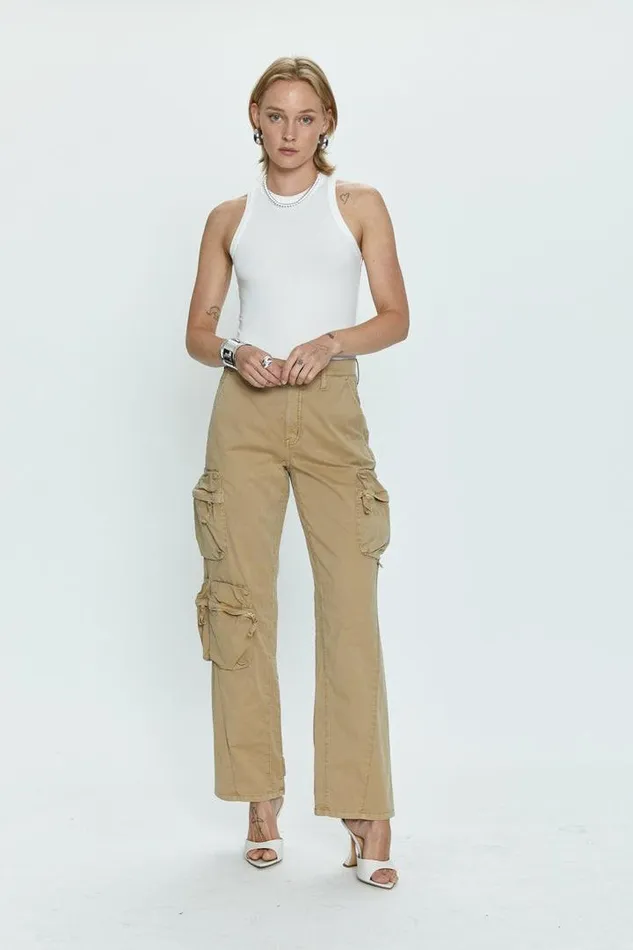 Pistola Denim Pants Women Bobbie Mid Rise Loose Straight Cargo 8211 Coconut Coconut