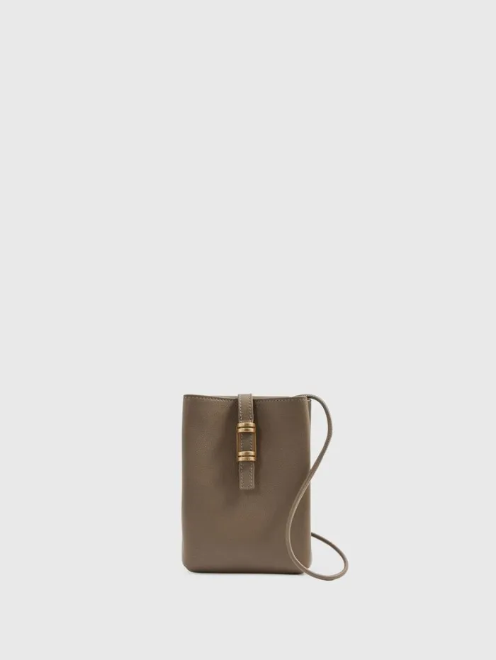 Reiss Bags Women Leather Phone Holder In Taupe