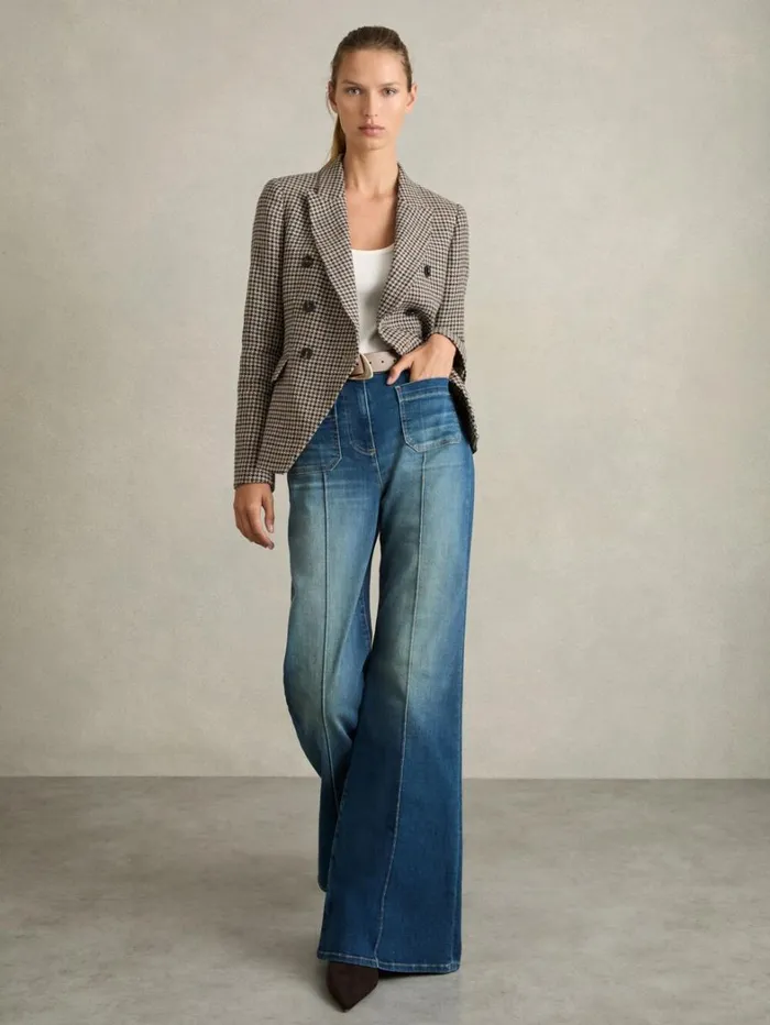 Reiss Blazers and Jackets Women CottonLinen DoubleBreasted HoundstoothCheck Blazer In Navy Neutral Check Reiss Blazers and Jackets Women CottonLinen DoubleBreasted HoundstoothCheck Blazer In Navy Neutral Check