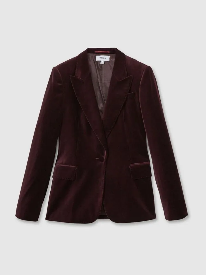 Reiss Blazers and Jackets Women Cotton Velvet Blazer In Burgundy Reiss Blazers and Jackets Women Cotton Velvet Blazer In Burgundy
