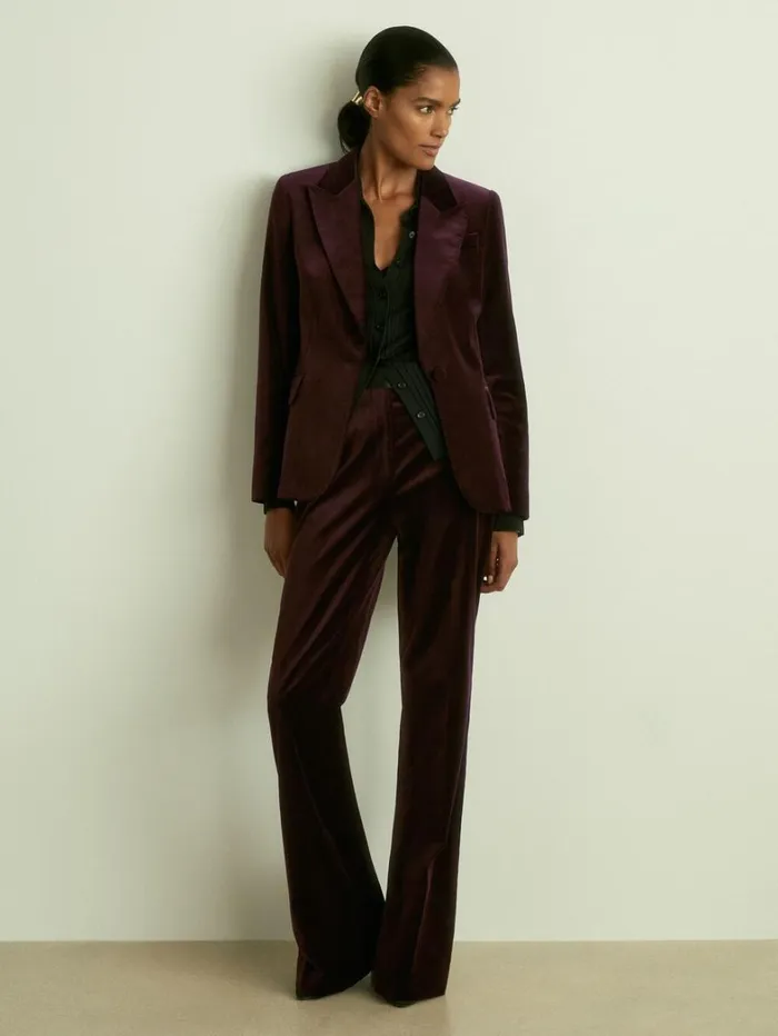 Reiss Blazers and Jackets Women Cotton Velvet Blazer In Burgundy Reiss Blazers and Jackets Women Cotton Velvet Blazer In Burgundy