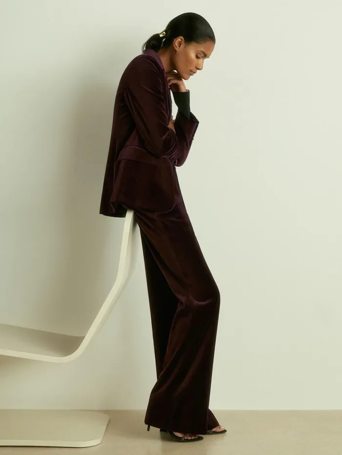 Reiss Blazers and Jackets Women Cotton Velvet Blazer In Burgundy Reiss Blazers and Jackets Women Cotton Velvet Blazer In Burgundy