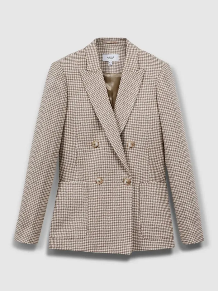 Reiss Blazers and Jackets Women Petite WoolBlend DoubleBreasted Dogtooth Blazer In Beige Check Reiss Blazers and Jackets Women Petite WoolBlend DoubleBreasted Dogtooth Blazer In Beige Check