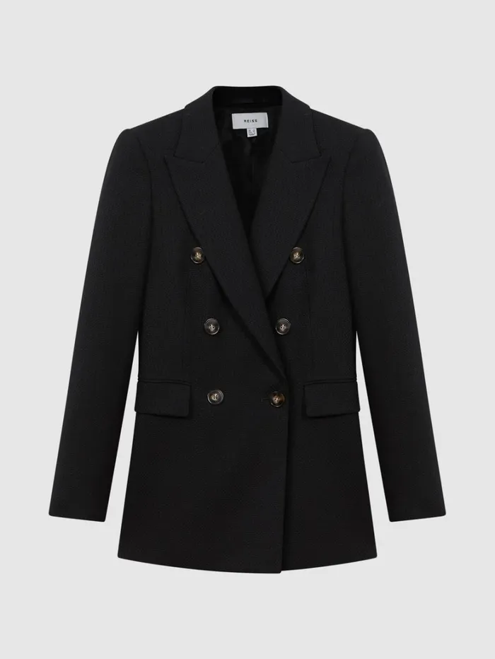 Reiss Blazers and Jackets Women Tailored Textured Wool Blend Double Breasted Blazer In Black Reiss Blazers and Jackets Women Tailored Textured Wool Blend Double Breasted Blazer In Black