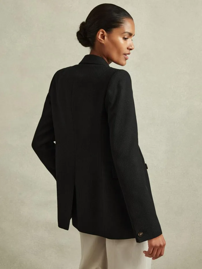 Reiss Blazers and Jackets Women Tailored Textured Wool Blend Double Breasted Blazer In Black Reiss Blazers and Jackets Women Tailored Textured Wool Blend Double Breasted Blazer In Black