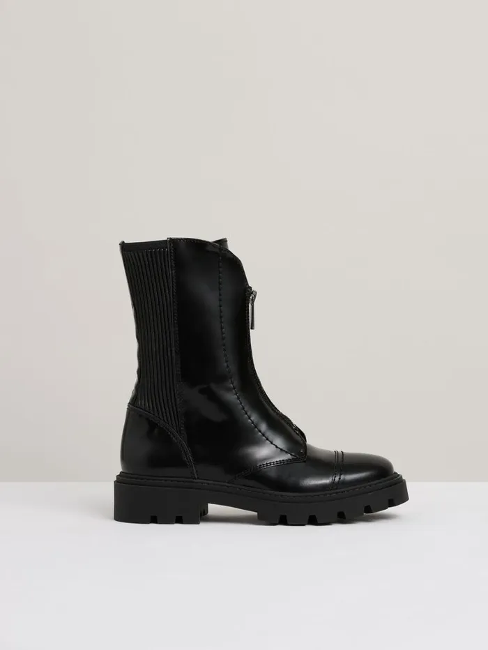 Reiss Boots Women Leather ZipFront Ankle Boots In Black