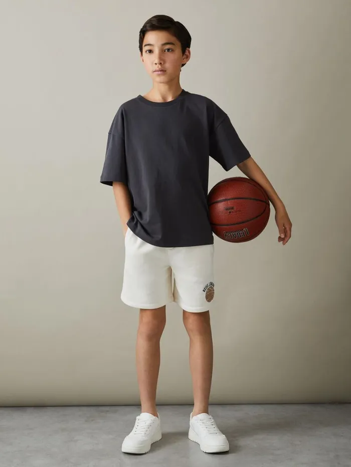 Reiss CoOrds Children 39 Yrs Relaxed Embroidered Basketball Shorts In Off White