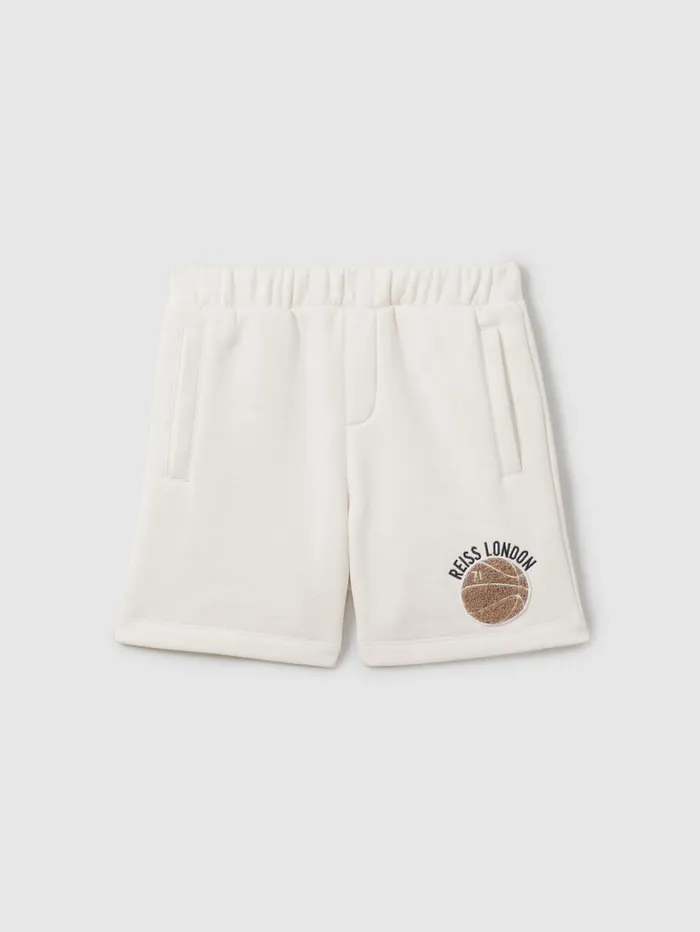 Reiss CoOrds Children 39 Yrs Relaxed Embroidered Basketball Shorts In Off White Reiss CoOrds Children 39 Yrs Relaxed Embroidered Basketball Shorts In Off White