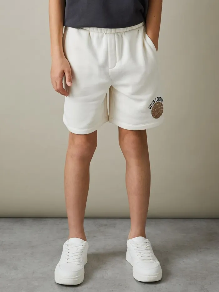 Reiss CoOrds Children 39 Yrs Relaxed Embroidered Basketball Shorts In Off White Reiss CoOrds Children 39 Yrs Relaxed Embroidered Basketball Shorts In Off White