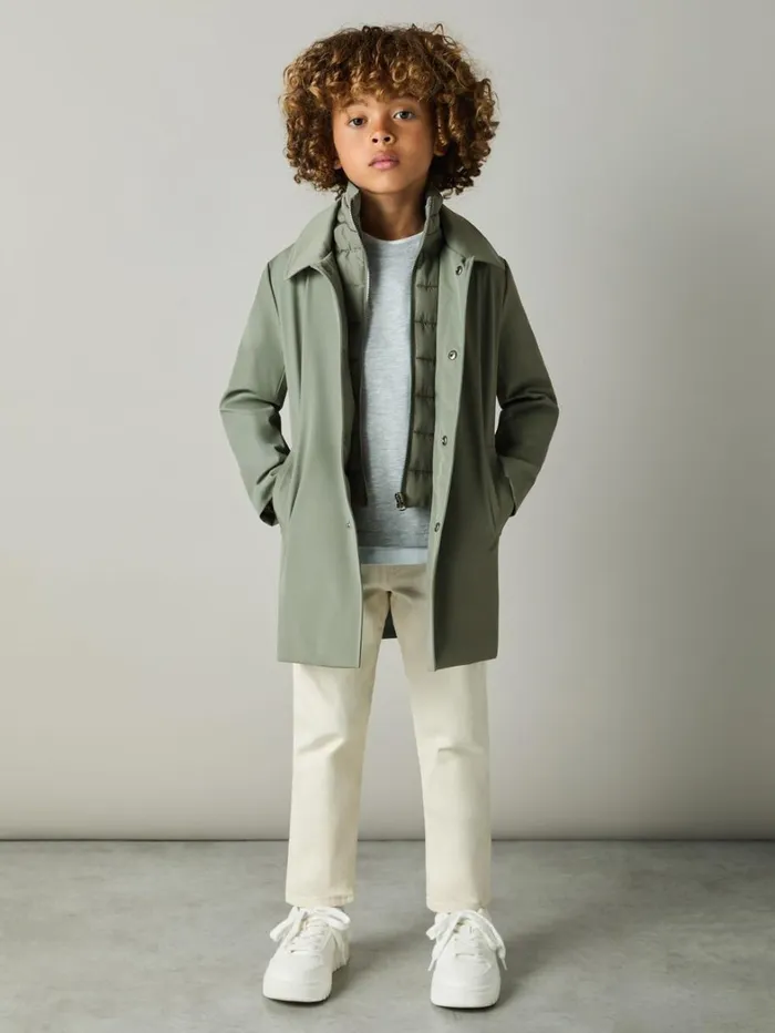 Reiss Coats and Jackets Children 39 Yrs Gabardine Coat With Removable Gilet In Sage Green Reiss Coats and Jackets Children 39 Yrs Gabardine Coat With Removable Gilet In Sage Green